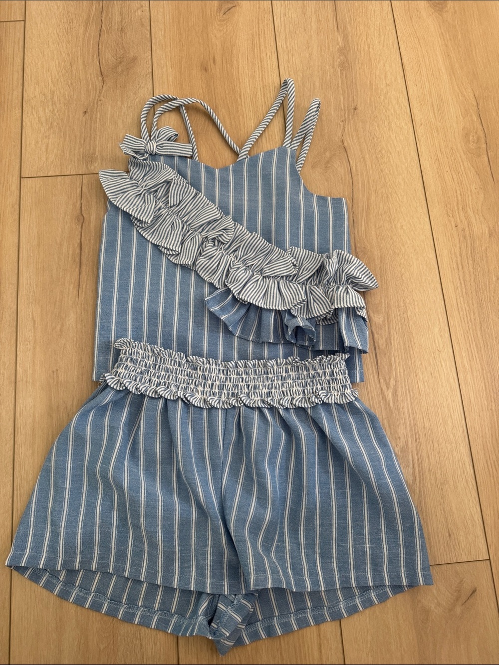 Bonnie Jean Girls Blue Stripe Ruffle Tank & Shorts Set SZ 12